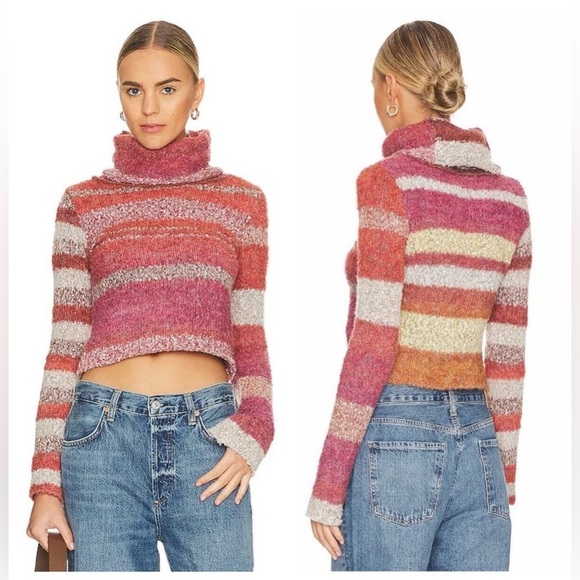 Free People My Girl Turtleneck Sunburst Combo Top Sweater Size Medium - Picture 2 of 14